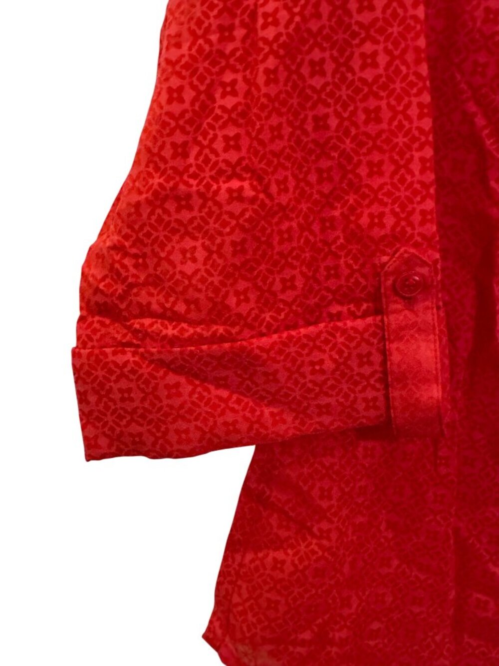 Ann Taylor Red Button-Up Sheer Blouse Size 8 With 3/4 Sleeves - Picture 5 of 7